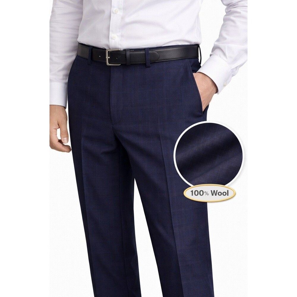 Lauren Ralph Lauren Mens Dress Pants 38x32 Navy Window Pane Wool Flat Front